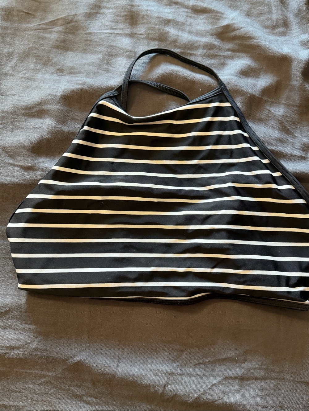 aerie Black and White Striped Halter Swim Top